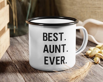 Tasse de camp en émail, tasse de camp en émail, meilleure tasse de camping de tante, tasse de tante, tasse pour tante, cadeau pour tante, cadeau de tante, tasse de café tante.