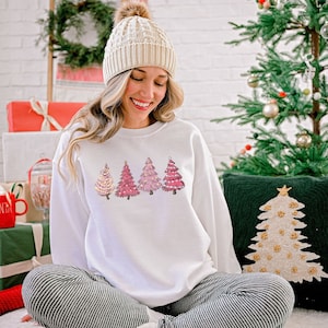 Christmas Sweatshirt, Pink Tree Christmas Sweater, Winter Sweatshirt, Christmas Tree Sweater, Christmas Tree Shirt, Christmas Crewneck.