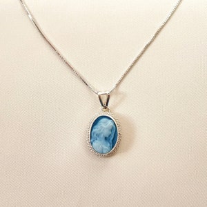 Collar de plata cameo azul, hecho en Italia, regalo personalizado para ella, ágata, joyería de boda, sensación victoriana y vintage imagen 2