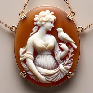 Lady and bird cameo necklace, personalised gift for her, bridal necklace, wedding, genuine Italian cameo, jewelry gift set, vintage cameo