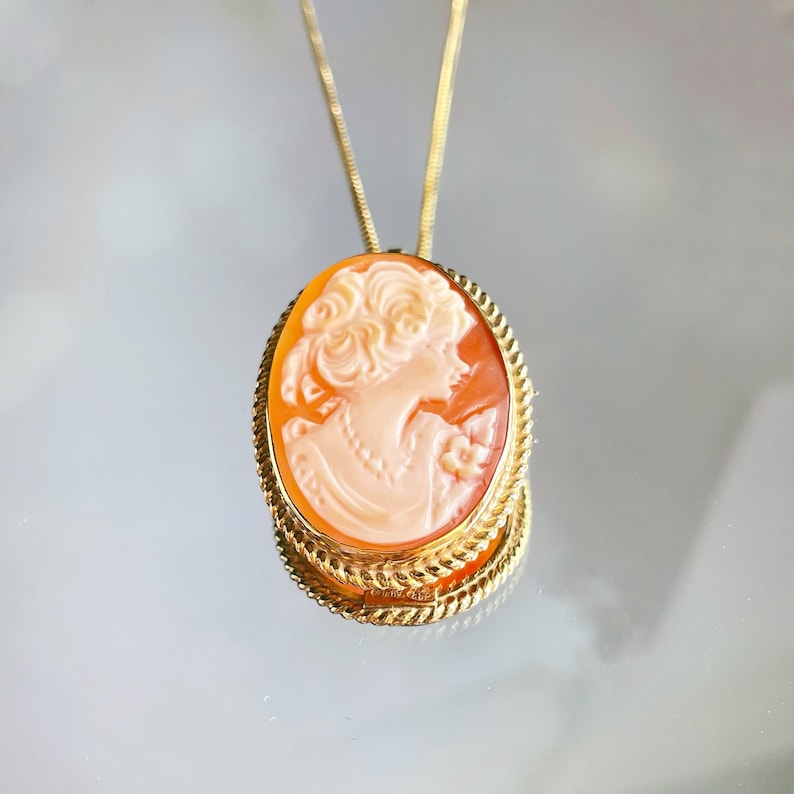 Cameo Necklace, golden silver sterling, classic cameo bust, made in Italy, brooch cameo necklace silver sterling 925, mother jewellery, mom image 5