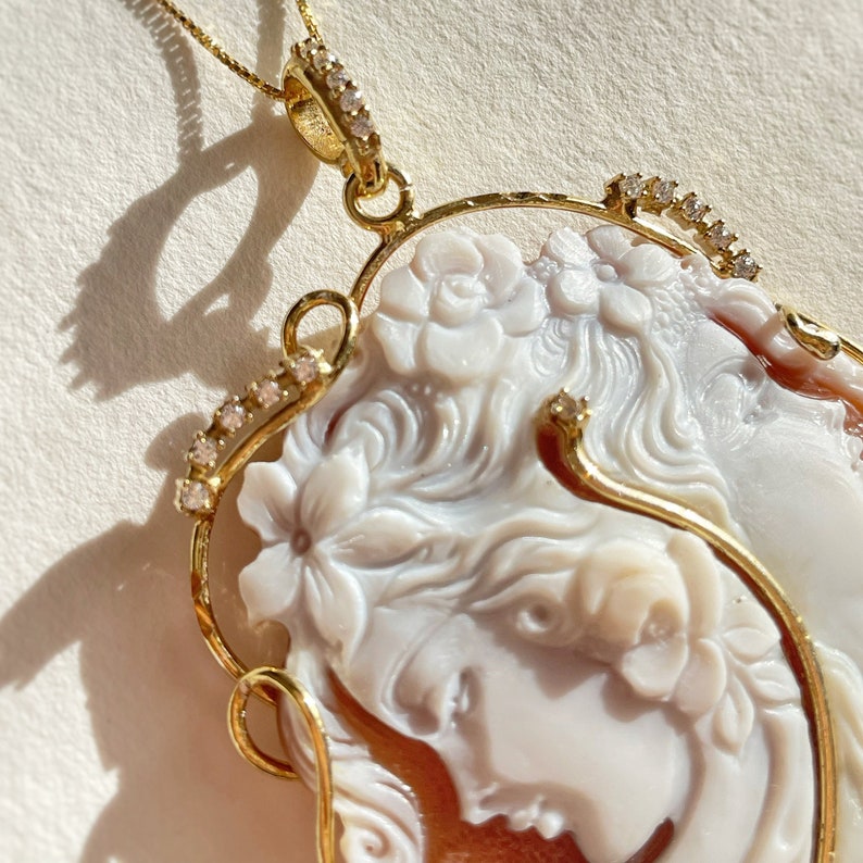 Handmade custom cameo necklace, silver sterling 925 frame, anniversary gift for her, wedding jewelry, handmade in Italy, image 6