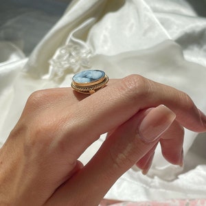 Bague camée bleue réglable, argent sterling doré 925, mère et enfant, cadeau pour elle, fabriquée en Italie, mère de la mariée, bague camée en or image 9