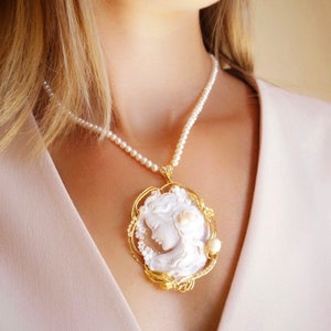 MTO Collar de joyería de cameo genuino, Chica con flor hecho en Italia, plata de ley 925, regalo personal para ella, joyería de boda nupcial imagen 2