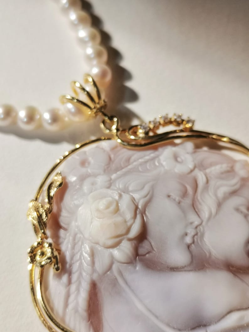 Collier camée fait main avec perles d'eau douce MTO, coquillages marins, argent sterling 925, cadeau personnalisé pour elle, cadeau de mariage et d'anniversaire image 3