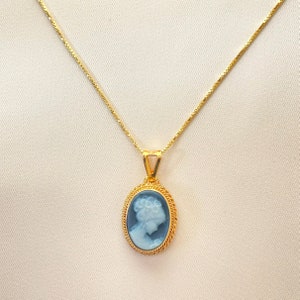 Collier doré camée bleu, bijoux en argent, fabriqués en Italie, cadeau personnalisé pour elle, véritable camée italien en agate, ensemble camée, collier camée image 5