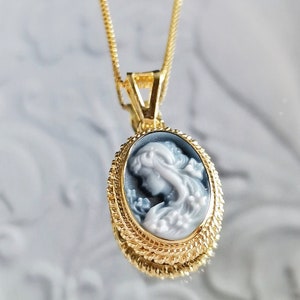 Collier camée en argent doré, Agata bleue fabriqué en Italie, cadeau personnel pour elle, authentique italien, pour les mariages image 6