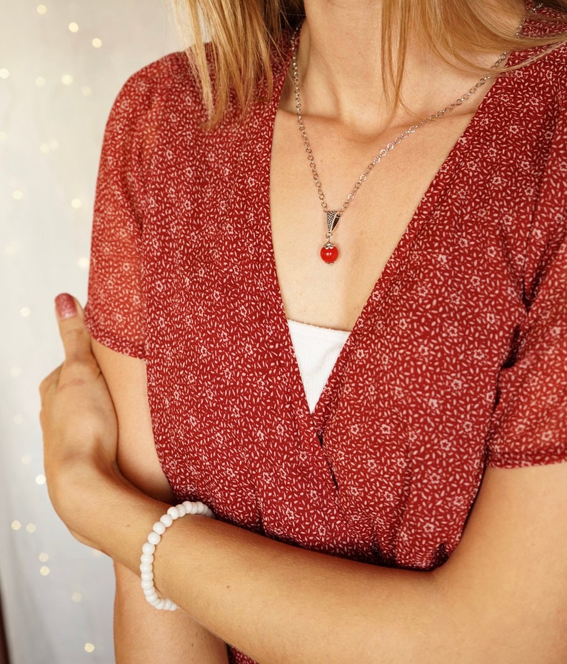 gift for mother elegant and charming necklace free shipping Red glass pendent with filigree hinge handmade in Italy Italian style