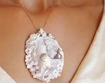 MTO Cameo ketting, moeder ketting, echte zeeschelp cameo, gemaakt in Italië, gepersonaliseerd cadeau voor haar, huwelijkssieraden, bruidsketting