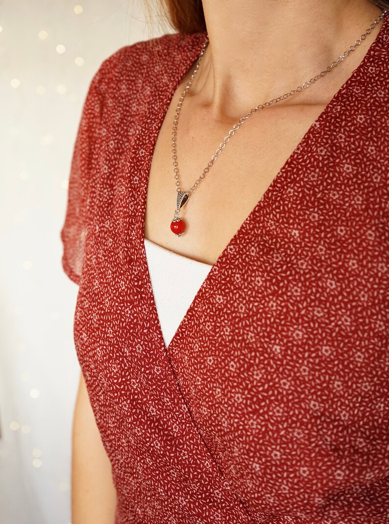 gift for mother elegant and charming necklace free shipping Red glass pendent with filigree hinge handmade in Italy Italian style