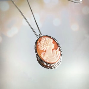Collier camée et broche faits main en Italie avec cadre en argent sterling 925, bijoux faits main à partir de coquillages, cadeau de mariage unique image 5