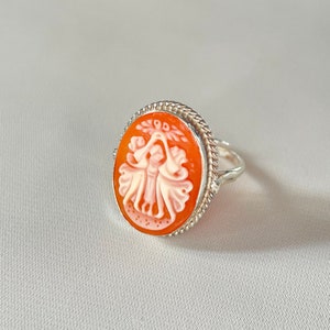 The Three Graces cameo ring with silver sterling 925 frame, adjustable ring, hand carved from a seashell, genuine and handmade in Italy