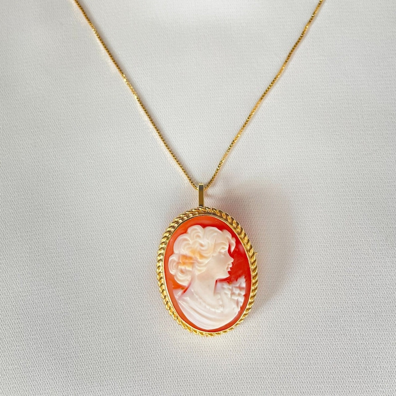 Cameo Necklace, golden silver sterling, classic cameo bust, made in Italy, brooch cameo necklace silver sterling 925, mother jewellery, mom image 1