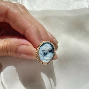 Blue cameo adjustable ring, golden silver sterling 925, mother and child, gift for her, made in Italy, Mother of the bride, gold cameo ring image 10
