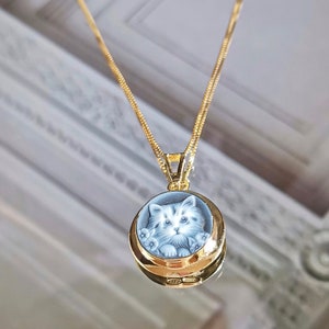 Collar de joyería Cameo, ágata azul, joyería de plata minimalista, hecho en Italia, regalo único hecho a mano, tema de gato imagen 5