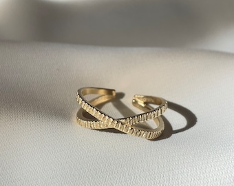 Anillo minimalista dorado, anillo cruzado, ajustable, impermeable, tendencia, anillo en capas, anillo trenzado, regalo para ella, anillos delicados, novia