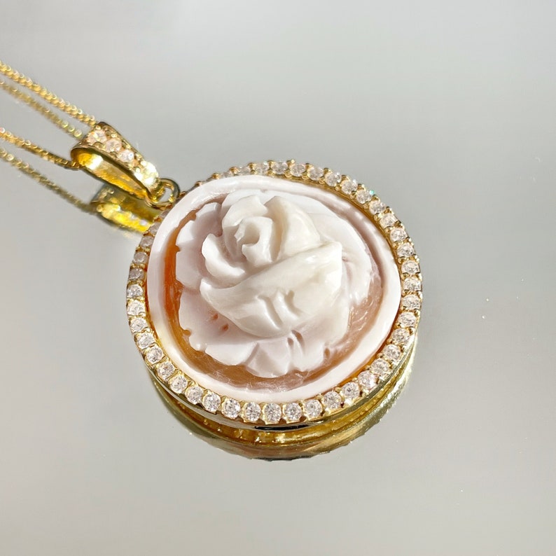 MTO Floral Cameo Halskette, echter italienischer Silberschmuck, personalisiertes Geschenk für sie, hergestellt in Italien, Brautschmuck, Hochzeitsgeschenk Bild 2