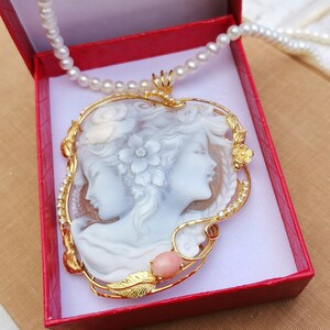 MTO Collar de joyería de cameo genuino, 2 caras de niñas hechas en Italia, plata de ley 925, regalo personal para ella, joyería de boda nupcial imagen 6