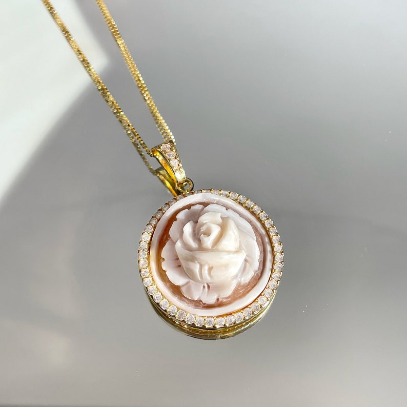 MTO Floral Cameo Halskette, echter italienischer Silberschmuck, personalisiertes Geschenk für sie, hergestellt in Italien, Brautschmuck, Hochzeitsgeschenk Bild 4