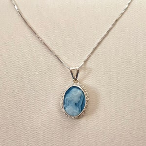 Collar de plata cameo azul, hecho en Italia, regalo personalizado para ella, ágata, joyería de boda, sensación victoriana y vintage imagen 9