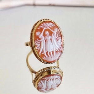 Three Graces, adjustable cameo ring, golden silver sterling, bridal jewelry, wedding gift for her, gold ring, friendship ring, MADE IN ITALY