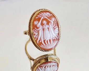 Three Graces, adjustable cameo ring, golden silver sterling, bridal jewelry, wedding gift for her, gold ring, friendship ring, MADE IN ITALY