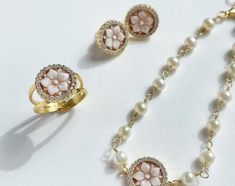 Anabelle-Kollektion Petit – 3 Teile, Armband, Ring und Ohrringe, Blumenthema, Jubiläumsgeschenk, Hochzeitsgeschenk