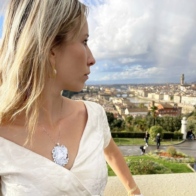 MTO Kamee Halskette, Mutter Halskette, echte Muschel Kamee, hergestellt in Italien, personalisiertes Geschenk für sie, Hochzeitsschmuck, Braut Halskette Bild 6