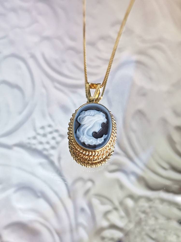 Blue Cameo Golden Necklace Made in 