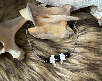 Nyx - Snake Vertebrae, Garnet & Obsidian