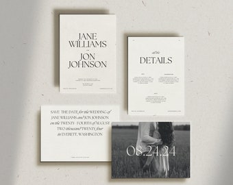 Canva Wedding Invitation Template, Modern Wedding Invite, Wedding Suite Template, Save The Date Template, Instant Download