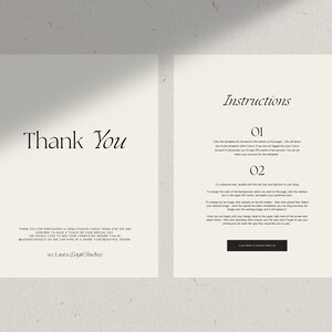 May include: Two white pages with black text. The first page says "Thank You" and includes a short message. The second page says "Instructions" and includes two numbered steps for using a template. The button at the bottom of the page says "Click Here to Access Template".