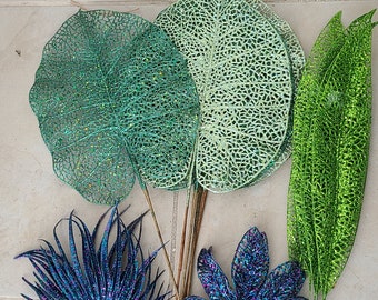 Wedding Greenery Faux Greenery Millinery Leaves The Blue Hutch 1006 DIY Bouquet 8 Glittered Silver Peony Leaves Wreath Filler