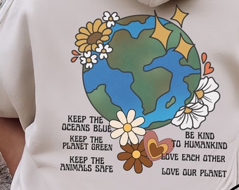Save the Planet Hoodie Earth Hoodie Trendy Sweatshirt Woorden Back Hoodie Esthetische Kleding Wereld Sweatshirt Oversized Hoodie Y2K VSCO Doek