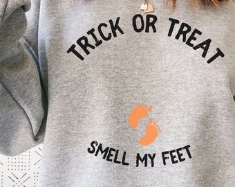 Suéter de Halloween para el embarazo, camisa de mamá embarazada, ropa de otoño de maternidad, truco o trato, anuncio de embarazo, sudadera para bebés en camino