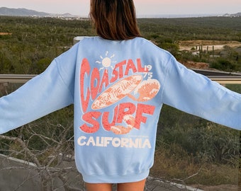 Coastal Surf Sweater Coconut Girl Clothes Preppy Crewneck Summer Sweatshirts West Coast Surf Ocean Inspired Style Surfing Sweater Beachy