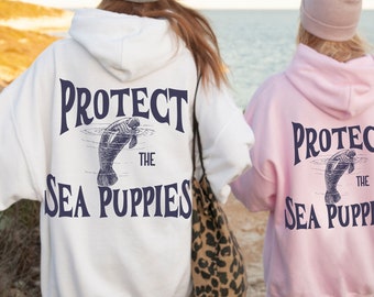 Manatee Hoodie Summer Hoodie Coconut Girl Clothes Y2K Hoodie Protect Sea Puppies Preppy Clothes Beachy Ocean Inspired Style Mermaidcore
