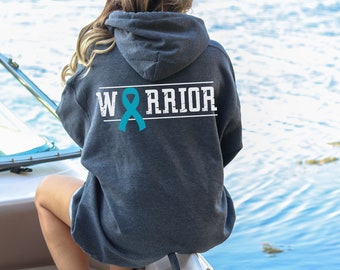 Ovarian Cancer Warrior Jacket Teal Ribbon Ovarian Cancer Awareness Cancer Fighter Ovarian Cancer Gift Ovarian Cancer Survivor Zip Up Hoodie