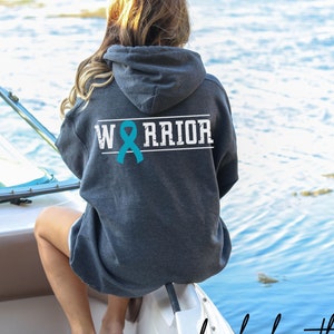 Ovarian Cancer Warrior Jacket Teal Ribbon Ovarian Cancer Awareness Cancer Fighter Ovarian Cancer Gift Ovarian Cancer Survivor Zip Up Hoodie