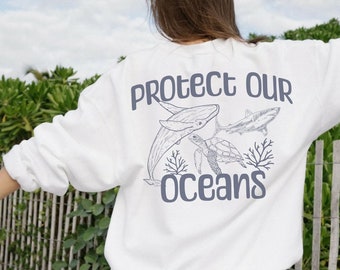 Protect Our Oceans Preppy Clothes Coconut Girl Aesthetic VSCO Y2K Sweats Trendy Surf Shirt Beach Crewneck VSCO Summer Sweater Sea Turtle