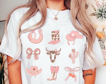 Cowgirl Coquette Clothing Western Shirt Preppy Clothes Cowgirl Boots Graphic Tee Trendy TS Y2K Tops Coquette Aesthetic Clothes Bow Tshirt
