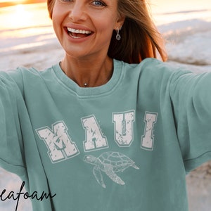 Maui Sweater Sea Turtle Comfort Colors Oversized Aesthetic Sweat Trendy Preppy Cloth Surf Shirt VSCO Girl Y2k Sweat Beach Coconut Girl Shirt