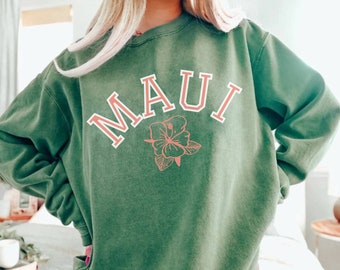 Sudadera Maui Colores cómodos Ropa preppy Hibiscus Sudadera Hawaii Camisa con flores Maui Sudadera de cuello redondo de moda Maui Camisa gráfica Maui