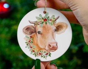 Cow Ornament, Highland Cow, Barnyard Christmas, Farmer Ornament, Christmas Cow, Cute Cow Gift, Cow Lover Ornament, Xmas Cow