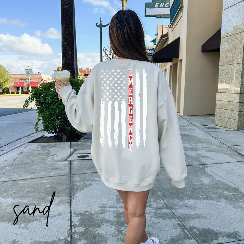 Emergency Nurse Shirt ER Nurse Crewneck Thin Red Line Flag Nurse