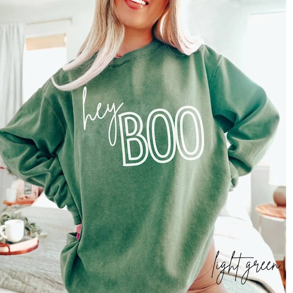 Hey Boo Sweatshirt Halloween Crewneck Comfort Colors Sweatshirt Ghost Sweater Trendy Halloween Sweater Ghost Face Preppy Halloween October