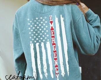 ER Nurse Sweatshirt Comfort Colors American Flag Thin Red Line Emergency Department ER Tech Shirt Emergency Fire Department Flag Shirt RN