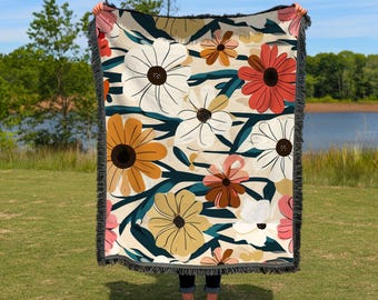 Woven Blanket Floral Woven Throw Blanket Boho Home Decor Heirloom Woven Flower Blankets For Couch Dorm Room Decor Gift For Her New Home Gift