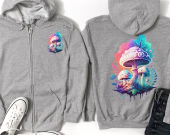 Mushroom Hoodie Zipper Hoodie Magic Mushroom Sweater Psychedelic Mushroom Hoodie Streetwear Festival Clothes Full Zip Hoodie Trendy Mushroom