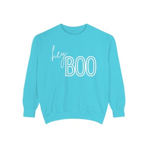 Hey Boo Sweatshirt Halloween Crewneck Comfort Colors Sweatshirt Ghost Sweater Trendy Halloween Sweater Ghost Face Preppy Halloween October image 8